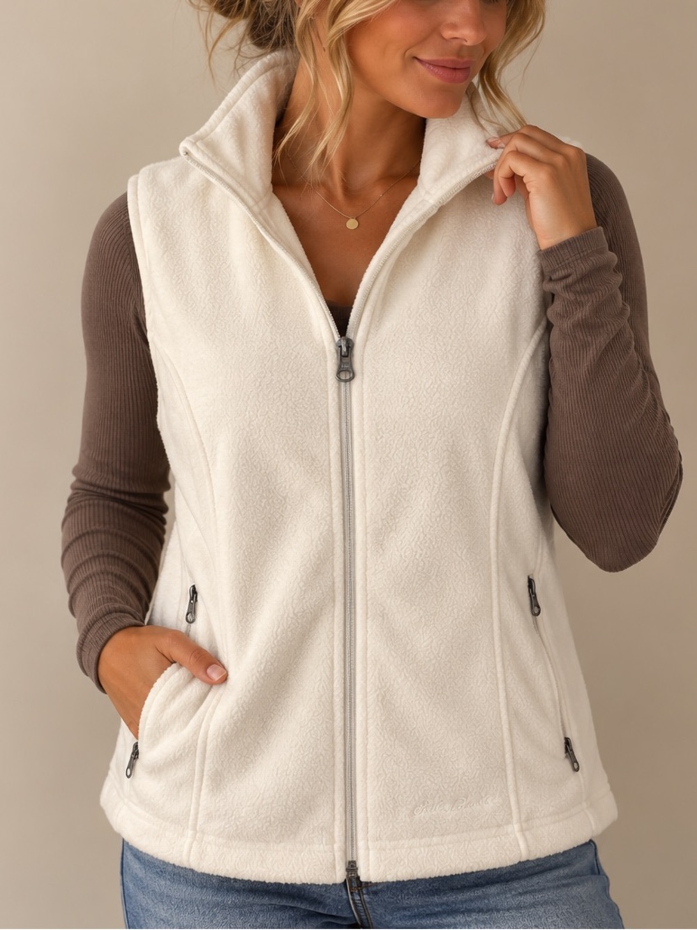 Women's Eddie Bauer Cream Fleece Zip-Up Vest